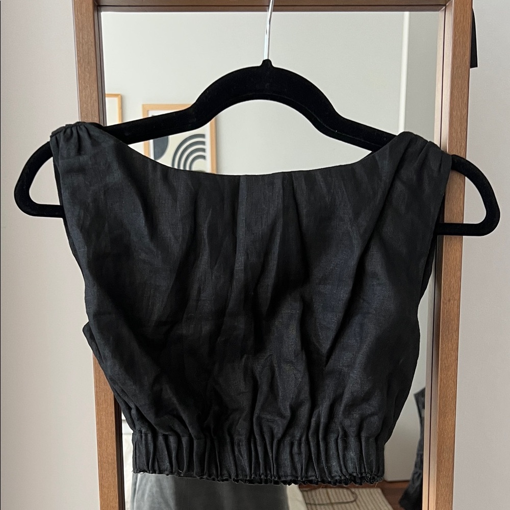 SIR Black Linen Crop Top. Size 0.